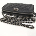 Chanel Boy Chain Wallet Leather Black Shoulder — view 6
