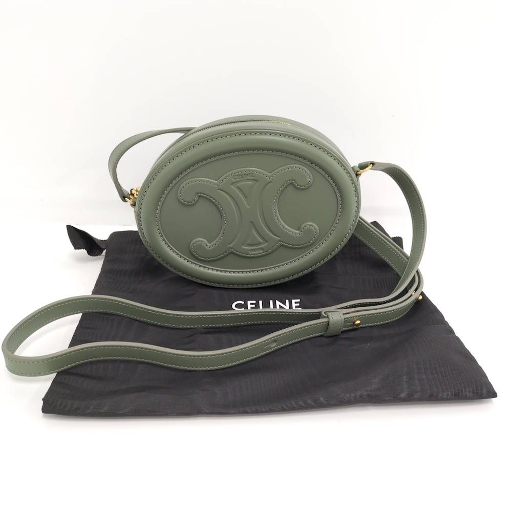 Celine Oval Pass Triomphe Shoulder Bag Leather Khaki — view 9