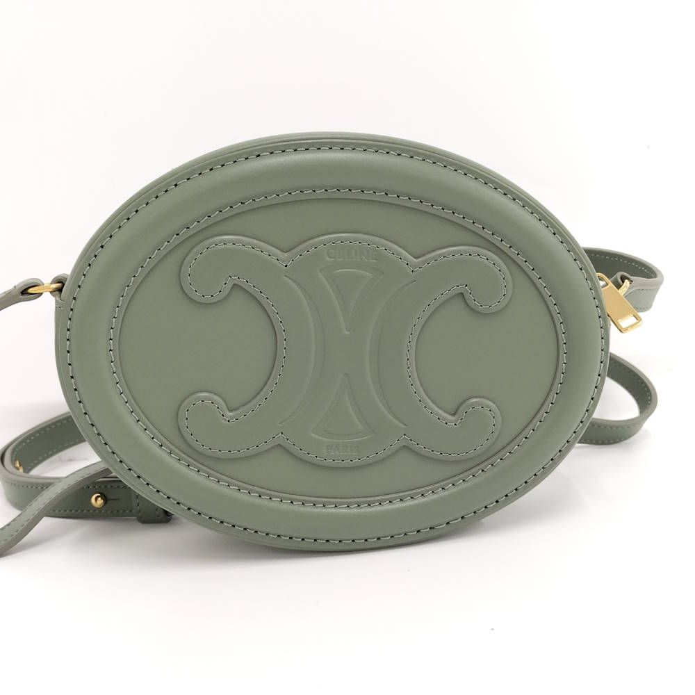 Celine Oval Pass Triomphe Shoulder Bag Leather Khaki — view 2