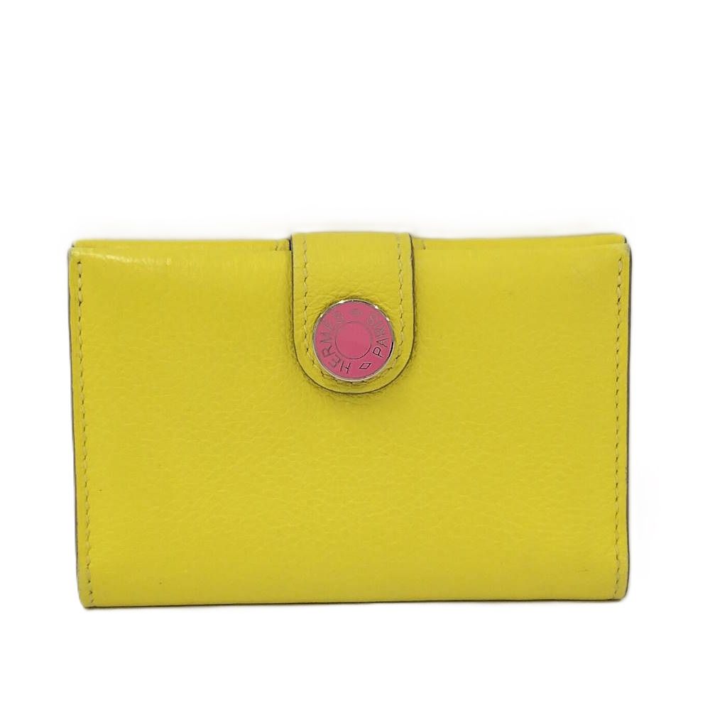 Hermes Rmscard Case Verso Leather Yellow Pink Shoulder