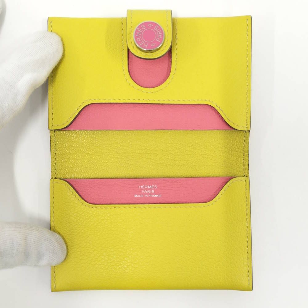 Hermes Rmscard Case Verso Leather Yellow Pink Shoulder — view 2