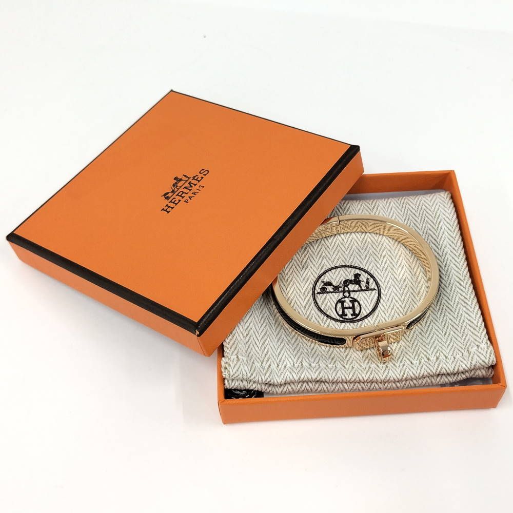 Hermes Mini Click Kelly Bangle Plated Gold Black Bracelet — view 6