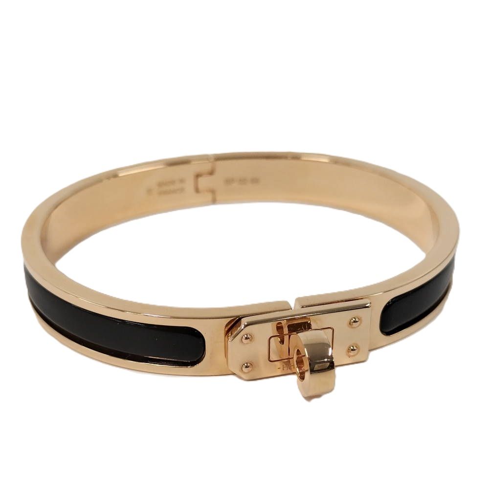 Hermes Mini Click Kelly Bangle Plated Gold Black Bracelet
