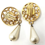 Celine Earrings Plating Faux Pearl Gold White — view 2