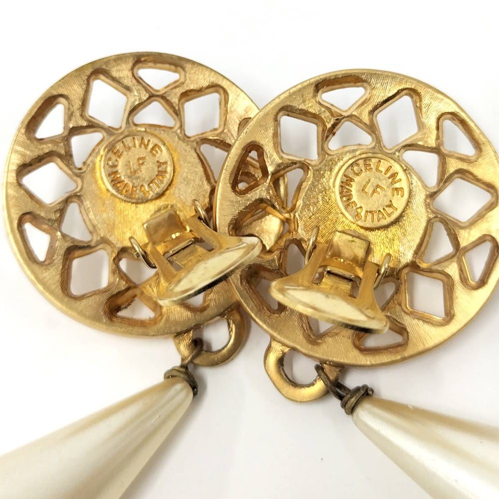 Celine Earrings Plating Faux Pearl Gold White — view 9
