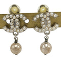 Chanel Earrings CC Pearl Plated Silver