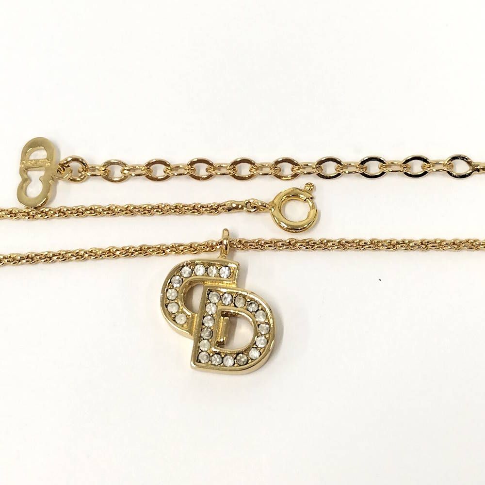 Dior Necklace Plated Logo Rhinestone Gold — view 8