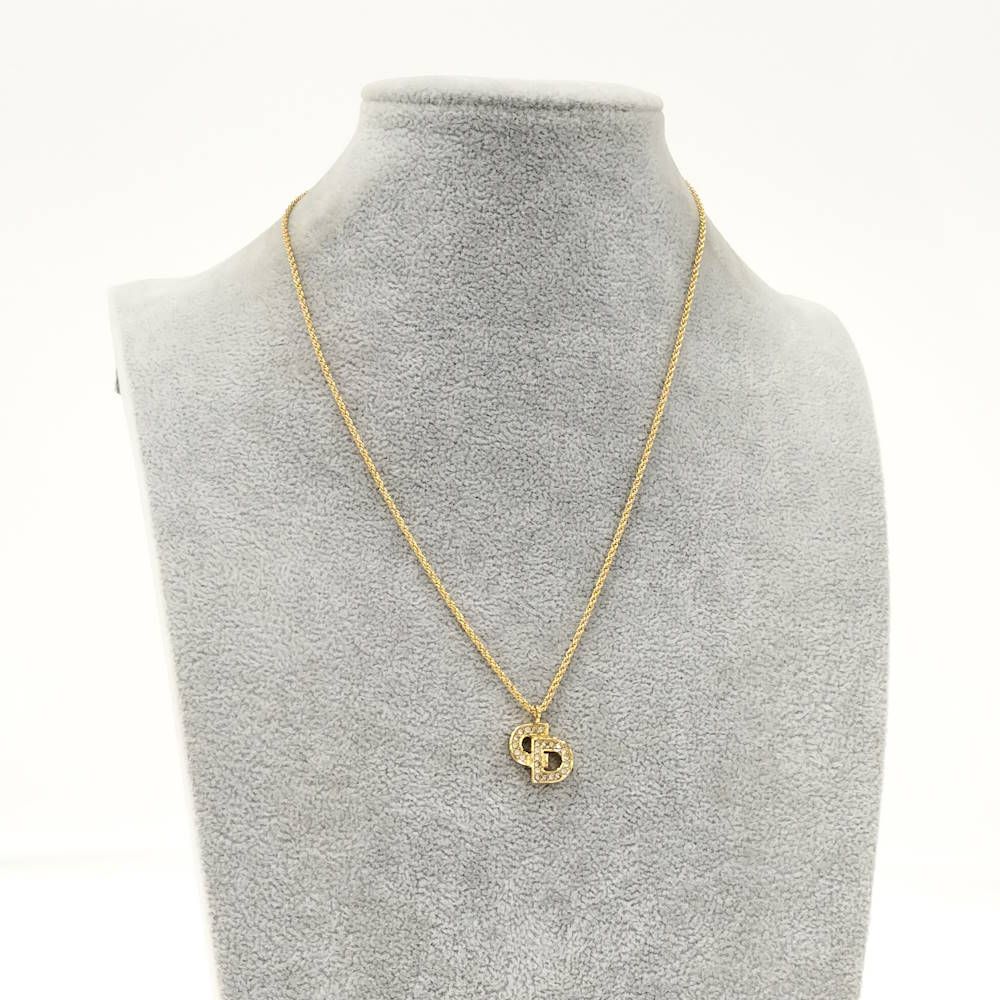 Dior Necklace Plated Logo Rhinestone Gold — view 3