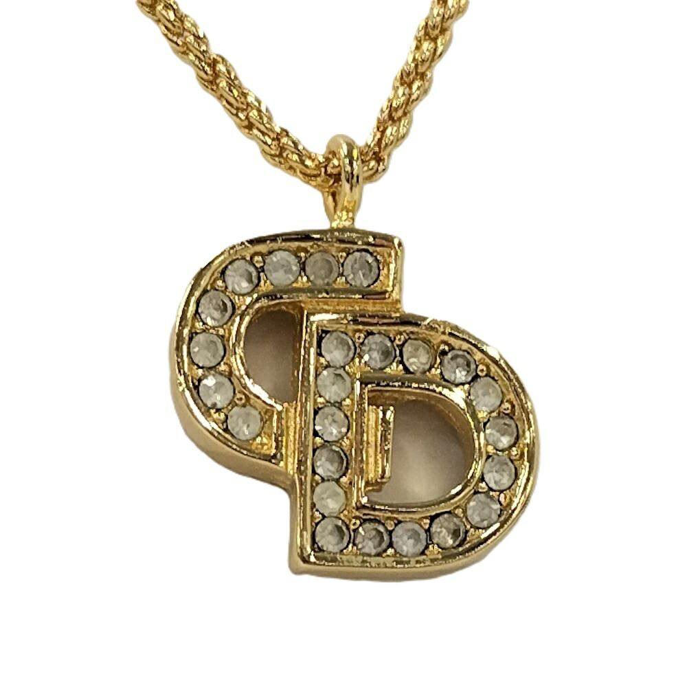 Dior Necklace Plated Logo Rhinestone Gold
