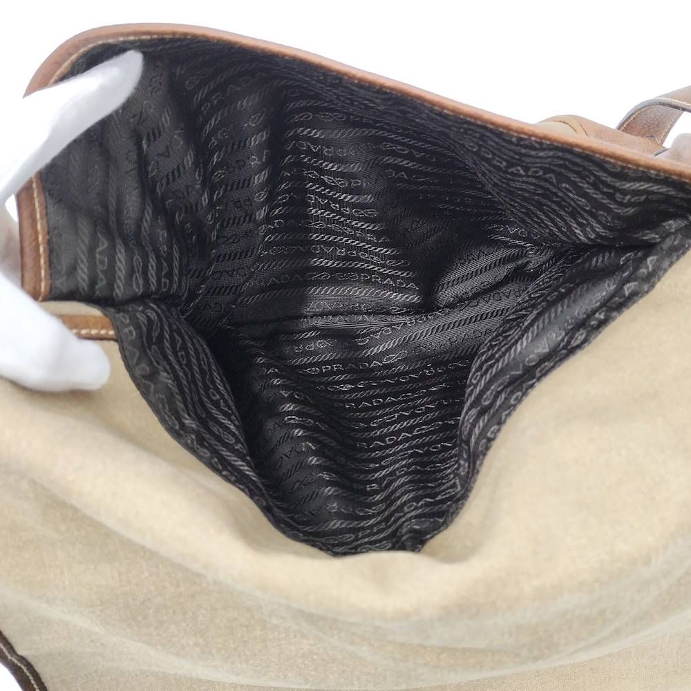 Prada Shoulder Bag Canapa Leather Brown Beige — view 9