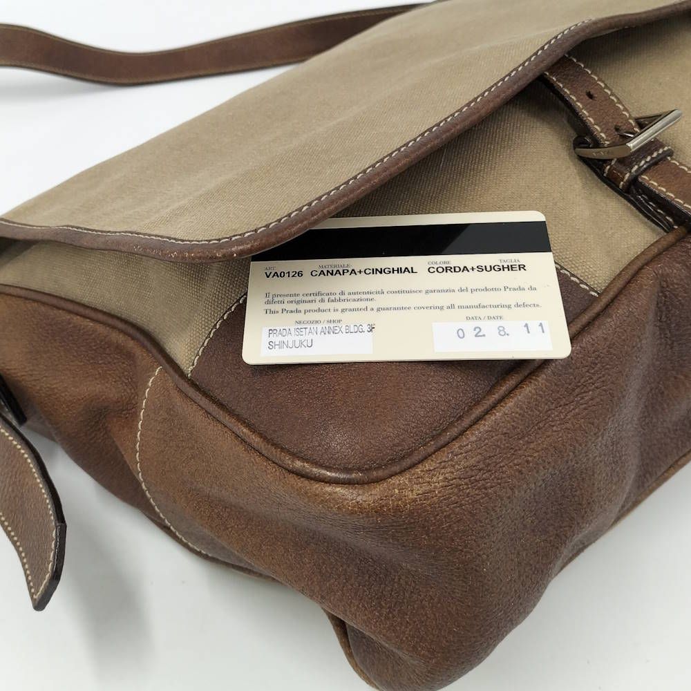 Prada Shoulder Bag Canapa Leather Brown Beige — view 3