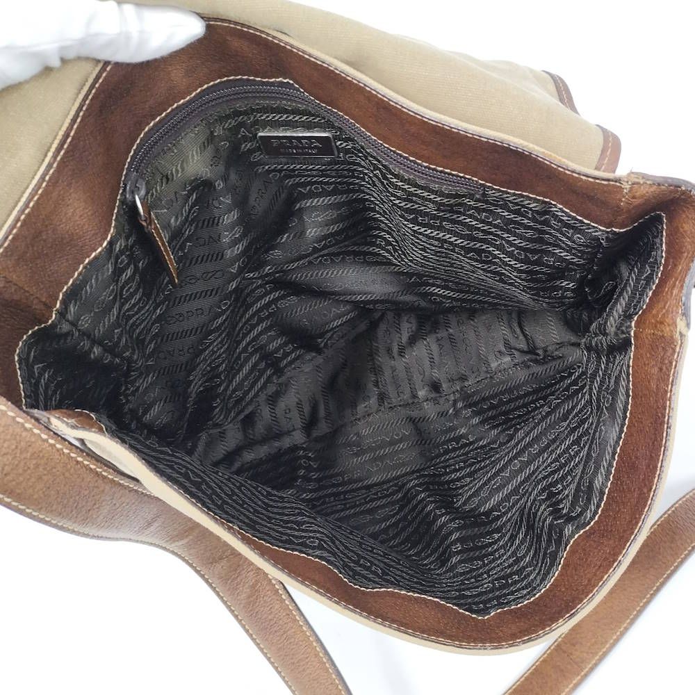 Prada Shoulder Bag Canapa Leather Brown Beige — view 7