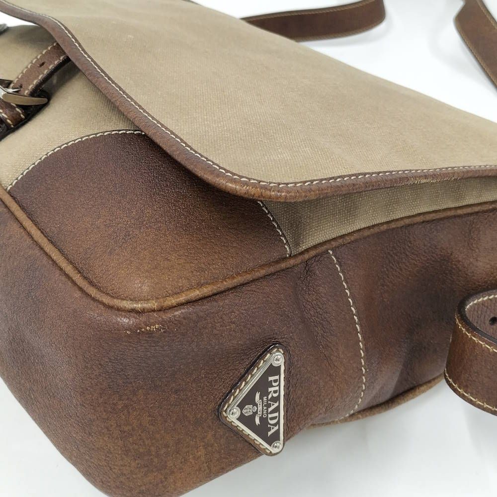 Prada Shoulder Bag Canapa Leather Brown Beige — view 4