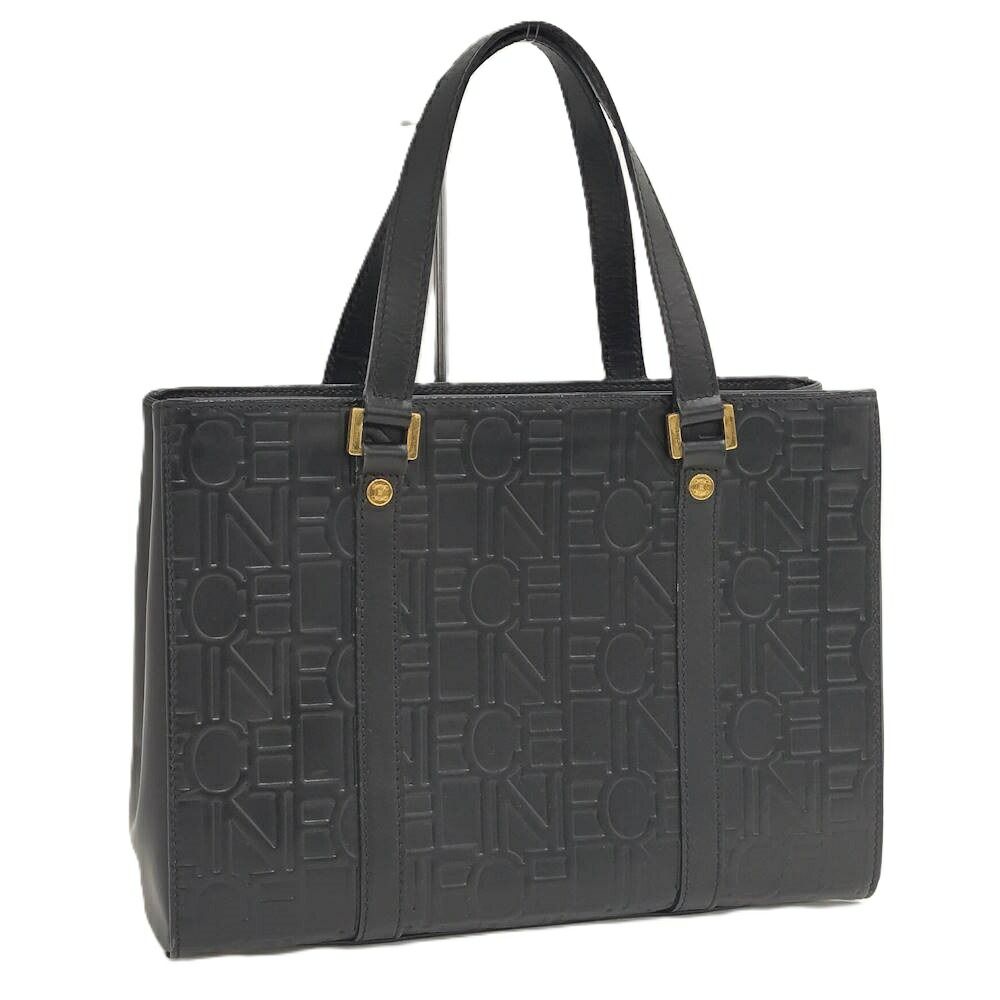 Celine Tote Logo Black Leather