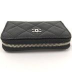 Chanel Classic Zip Coin Purse Card Holder Quilted Silver Caviar Leather Black — view 6