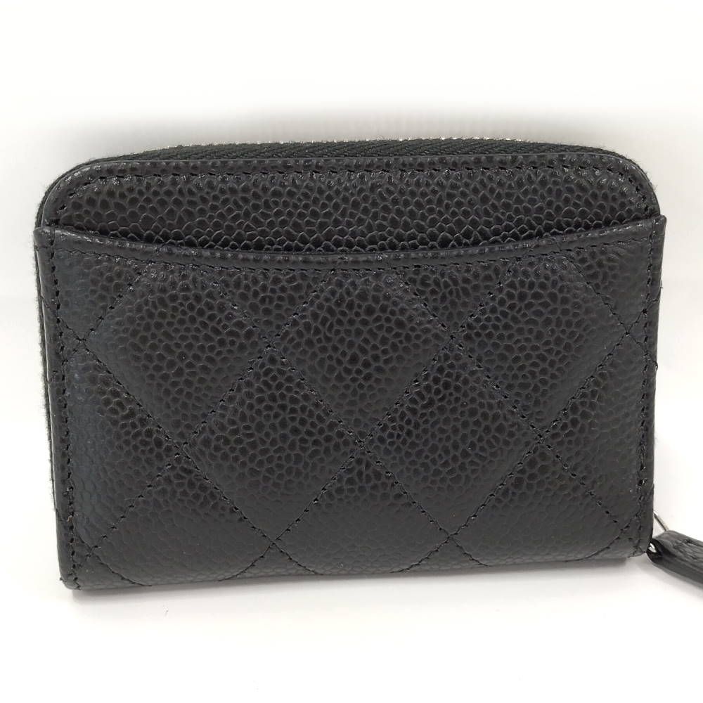 Chanel Classic Zip Coin Purse Card Holder Quilted Silver Caviar Leather Black — view 3