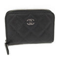 Chanel Classic Zip Coin Purse Card Holder Quilted Silver Caviar Leather Black