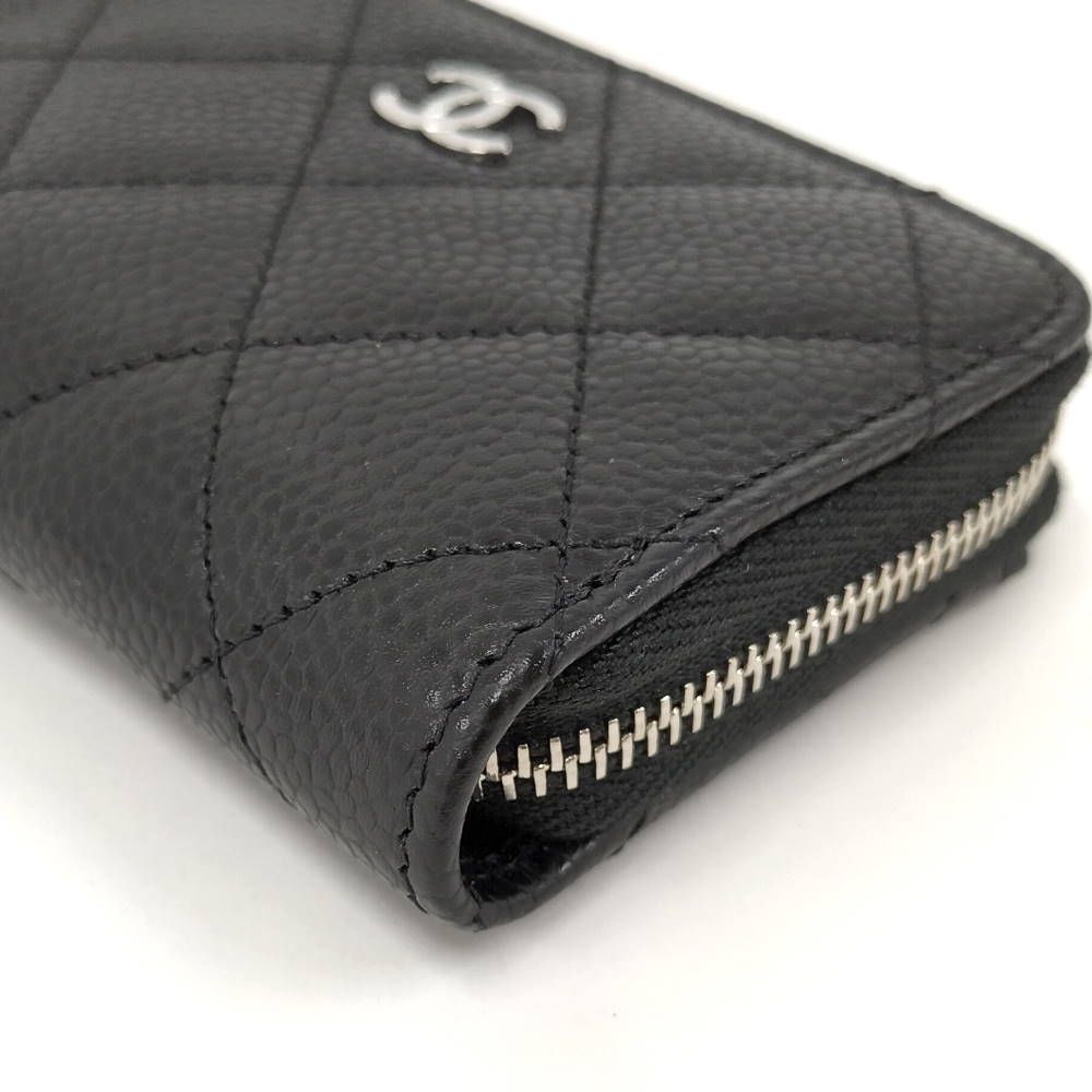 Chanel Classic Zip Coin Purse Card Holder Quilted Silver Caviar Leather Black — view 4