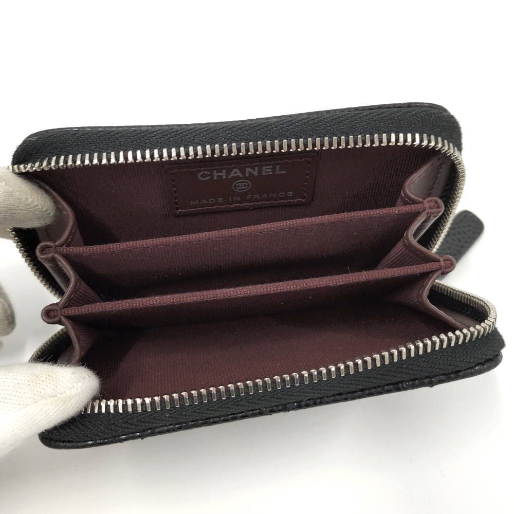 Chanel Classic Zip Coin Purse Card Holder Quilted Silver Caviar Leather Black — view 2