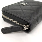Chanel Classic Zip Coin Purse Card Holder Quilted Silver Caviar Leather Black — view 5