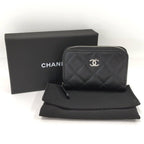 Chanel Classic Zip Coin Purse Card Holder Quilted Silver Caviar Leather Black — view 9