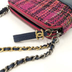 Chanel Gabriel de Chain Shoulder Bag Tweed Leather Pink Navy — view 6
