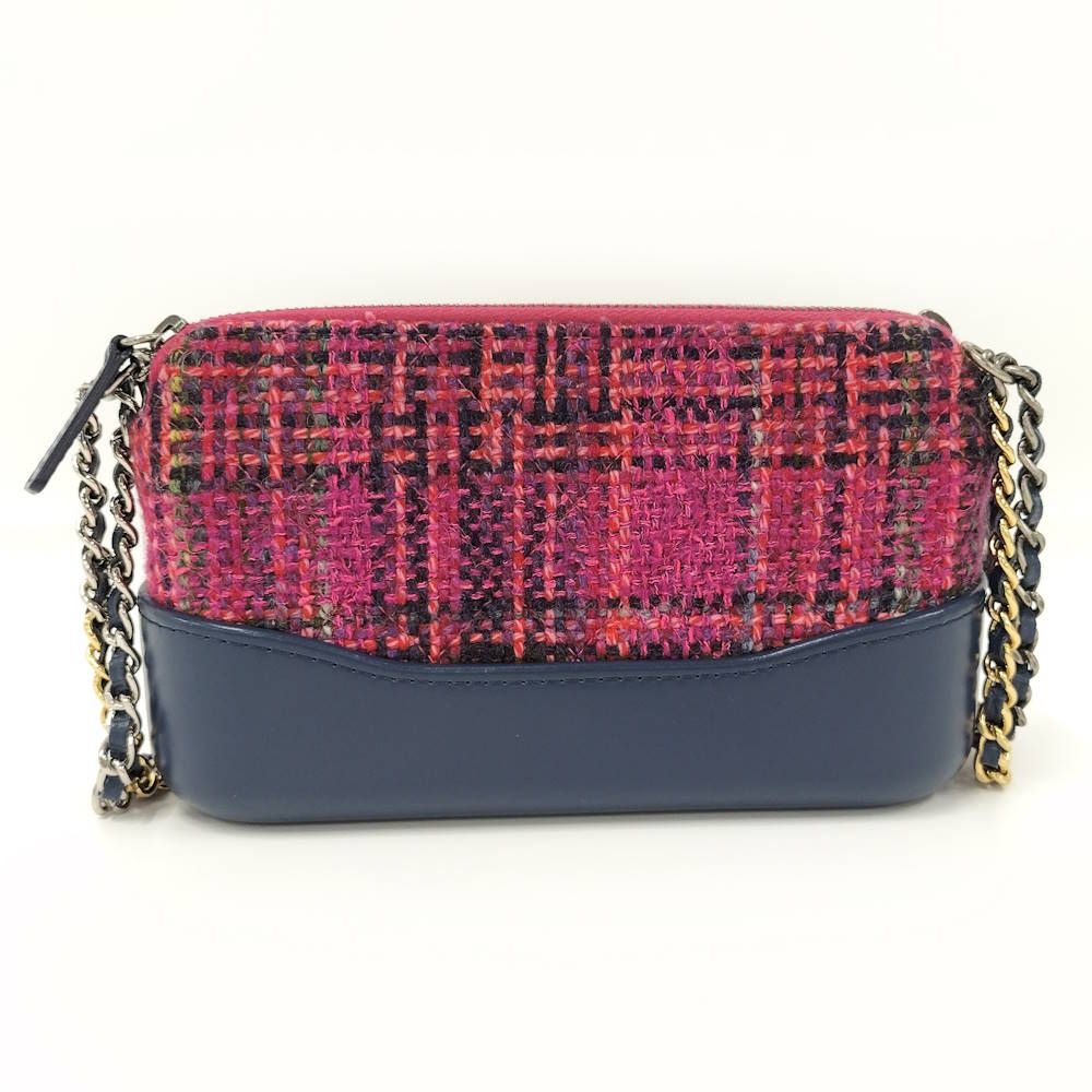 Chanel Gabriel de Chain Shoulder Bag Tweed Leather Pink Navy — view 2