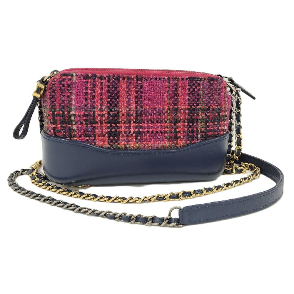 Chanel Gabriel de Chain Shoulder Bag Tweed Leather Pink Navy
