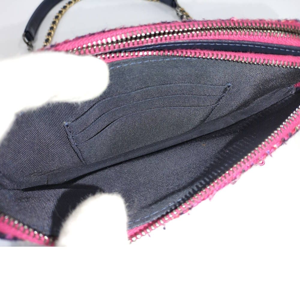 Chanel Gabriel de Chain Shoulder Bag Tweed Leather Pink Navy — view 8