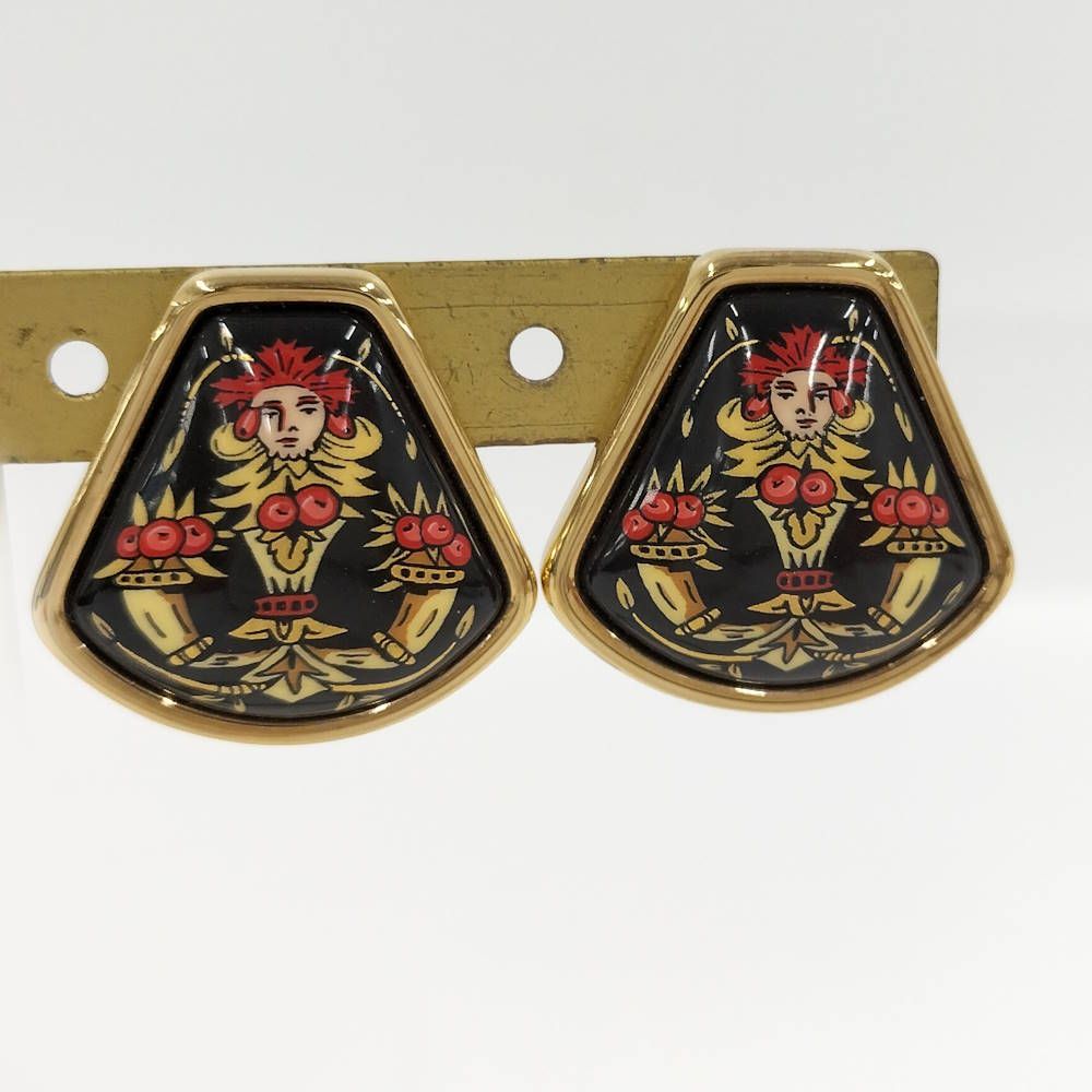 Hermes Enamel Earrings Gold — view 9