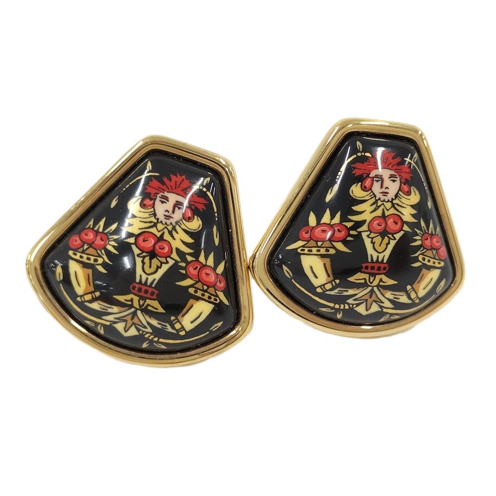 Hermes Enamel Earrings Gold