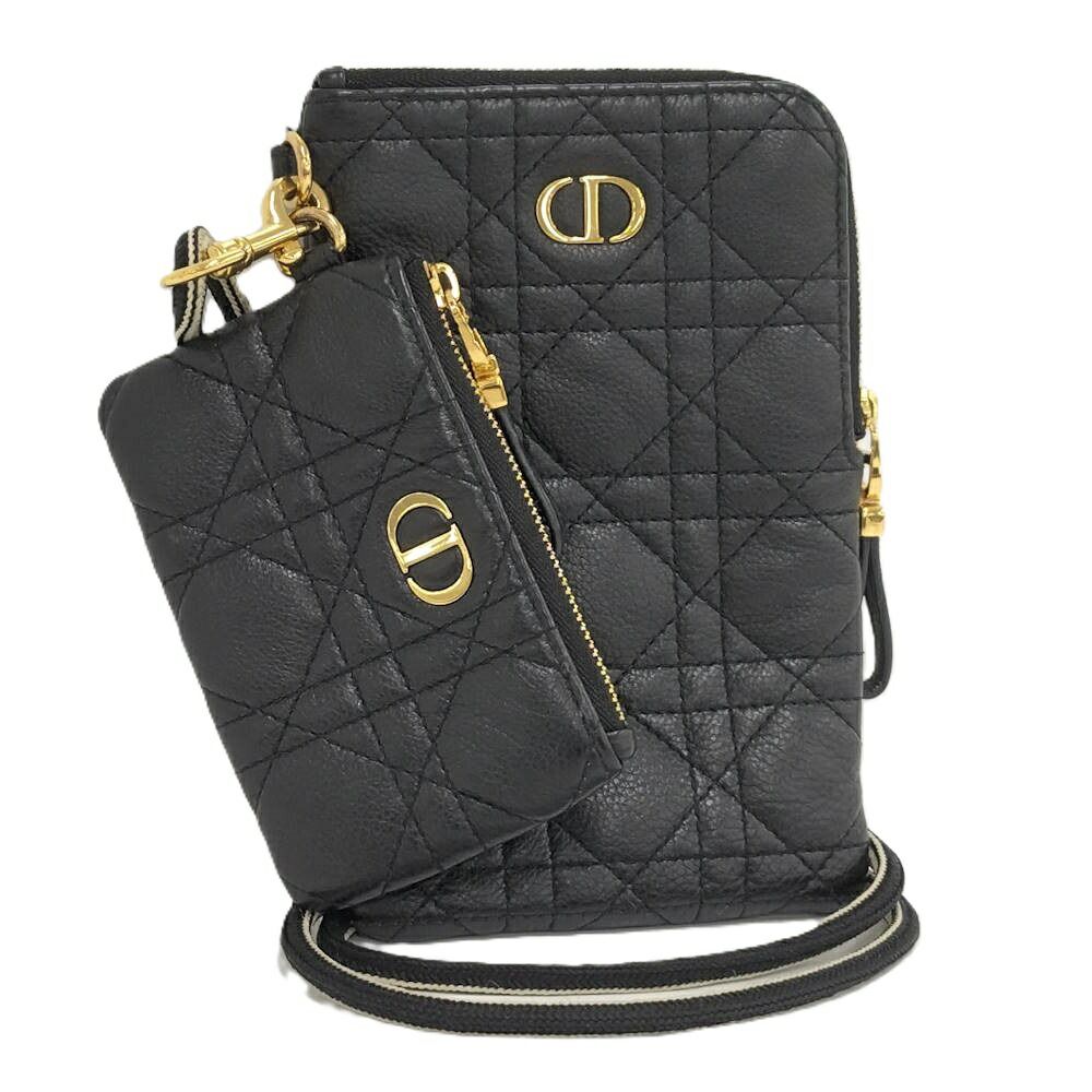Dior Cannage Caro Multi Function Phone Pouch Leather Black