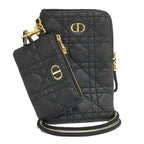 Dior Cannage Caro Multi Function Phone Pouch Leather Black