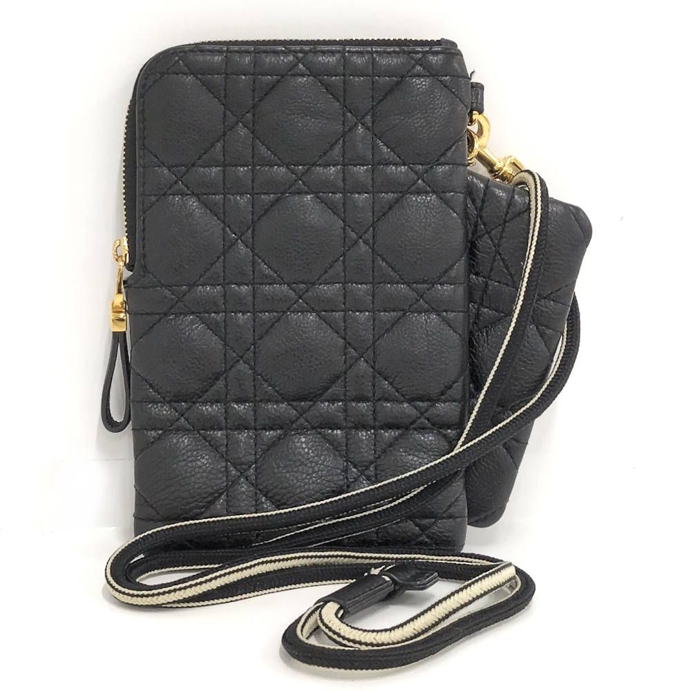 Dior Cannage Caro Multi Function Phone Pouch Leather Black — view 2