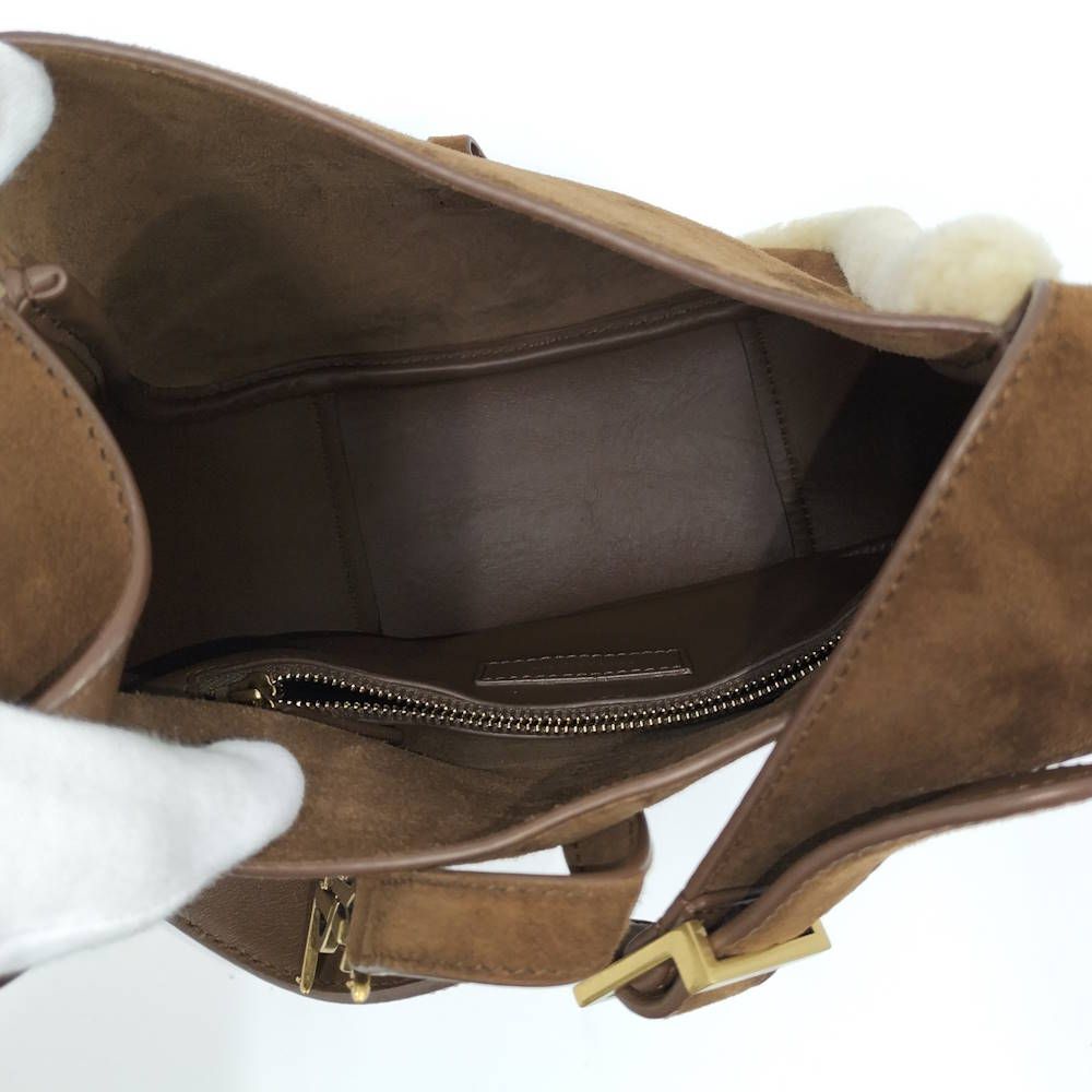 Saint Laurent le Suncassette Pull Shoulder Bag Suede Fleece Brown — view 8