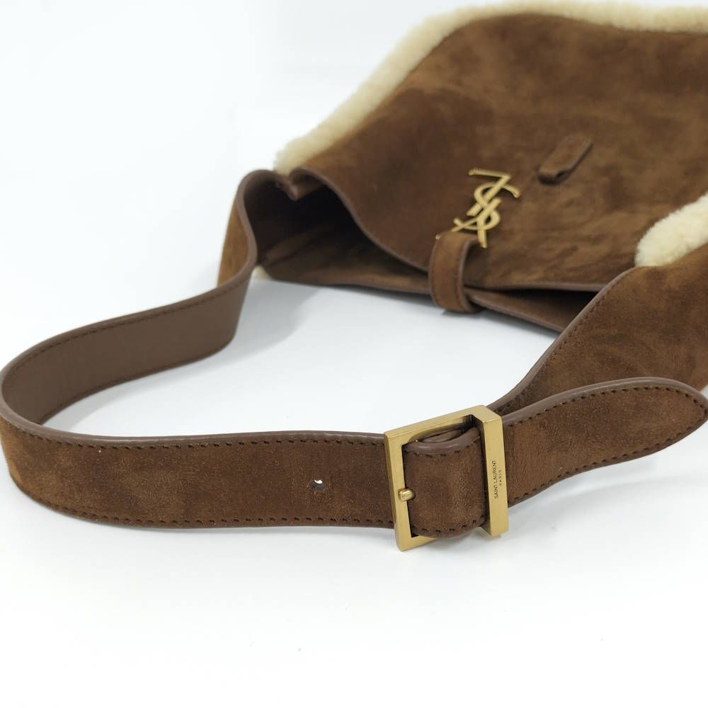 Saint Laurent le Suncassette Pull Shoulder Bag Suede Fleece Brown — view 5