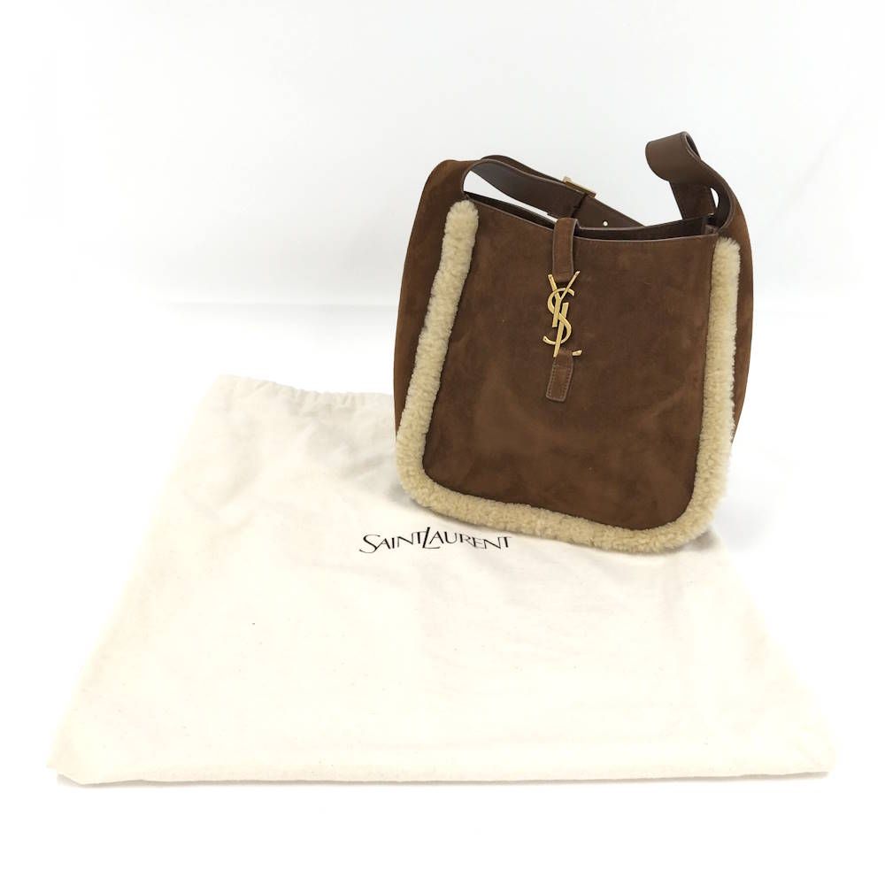 Saint Laurent le Suncassette Pull Shoulder Bag Suede Fleece Brown — view 9