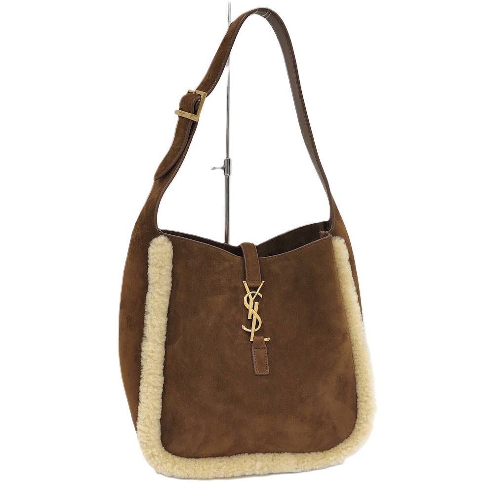 Saint Laurent le Suncassette Pull Shoulder Bag Suede Fleece Brown