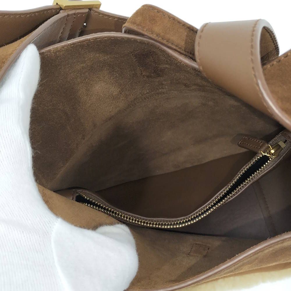 Saint Laurent le Suncassette Pull Shoulder Bag Suede Fleece Brown — view 7