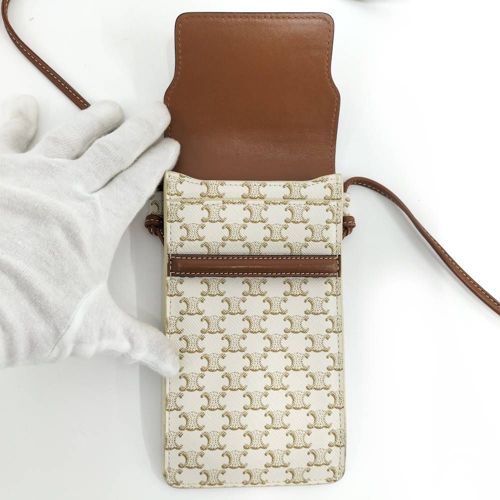 Celine Phone Pouch Leather Brown Ivory — view 9
