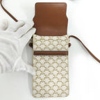 Celine Phone Pouch Leather Brown Ivory — view 9