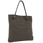 Prada Logo Tote Leather Canvas Black