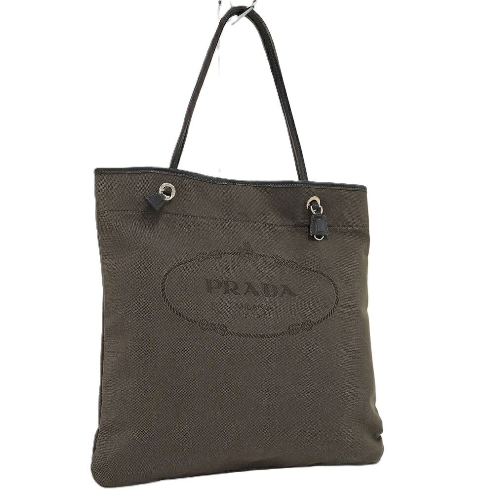 Prada Logo Tote Leather Canvas Black