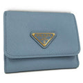 Prada Saffiano Triangle Astral Blue Trifold Wallet