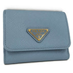 Prada Saffiano Triangle Astral Blue Trifold Wallet