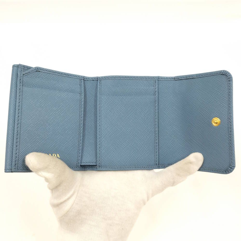 Prada Saffiano Triangle Astral Blue Trifold Wallet — view 2