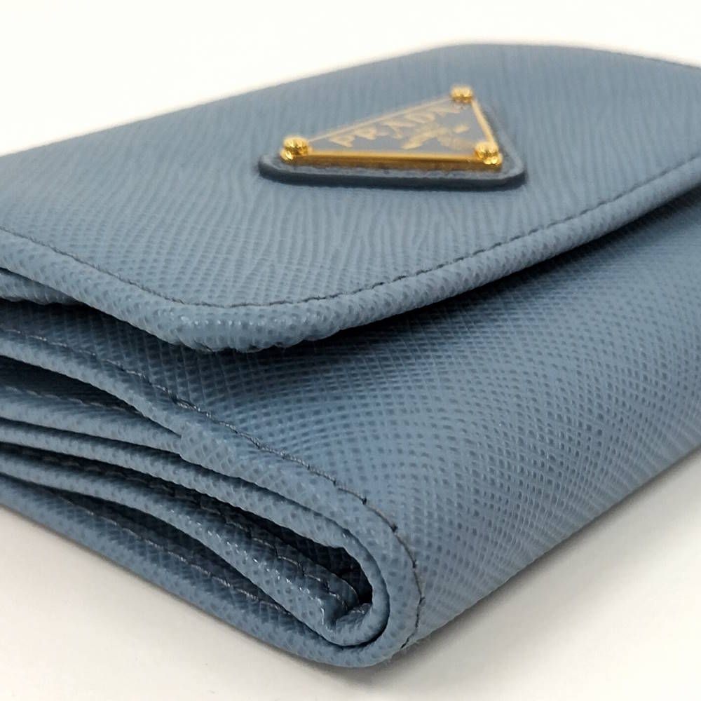 Prada Saffiano Triangle Astral Blue Trifold Wallet — view 5