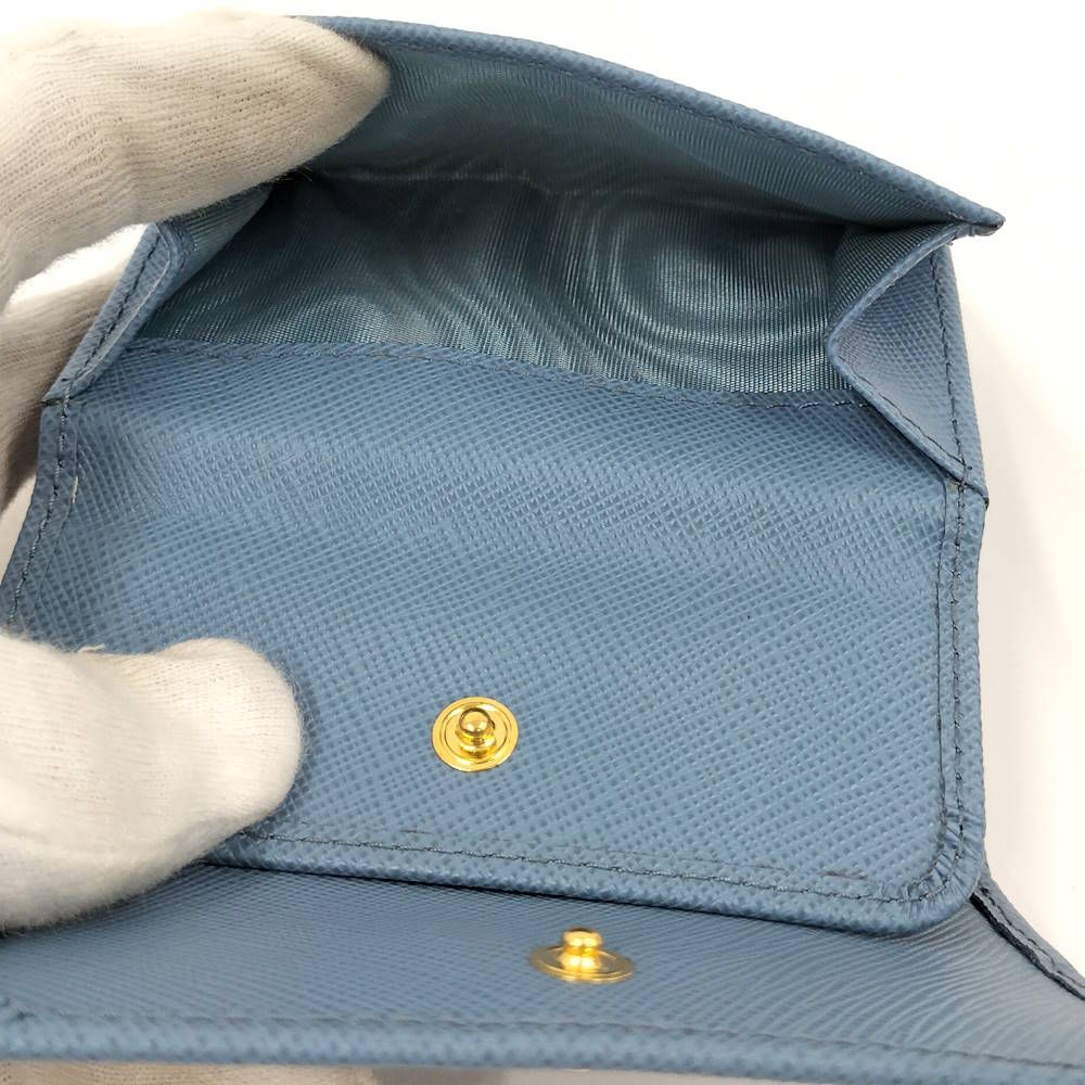 Prada Saffiano Triangle Astral Blue Trifold Wallet — view 9