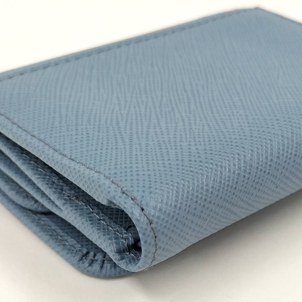 Prada Saffiano Triangle Astral Blue Trifold Wallet — view 6