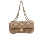 Chanel Vintage Brown Calf Bubble Quilt Gold Chain Shoulder